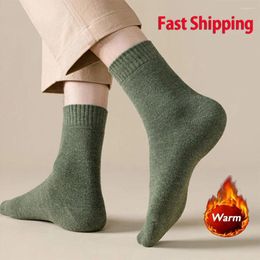 Men's Socks 5 Pairs/Set Men Plus Velvet Winter Retro Classic Thermal Mid Tube Snow Antifreeze Thicken Warm Fast