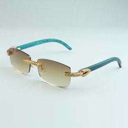 Hot sale high-end yellow XL diamonds sunglasses blue natural wooden temples B-3524012-f for unisex size 56-18-135mm