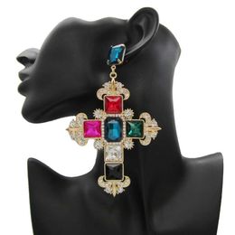 Dangle Chandelier Boho Big Drop Cross Earrings For Women Crystal Glass Large Pendant Colourful Earrings Nieuw In Oorbellen Fine Jewelries 24316