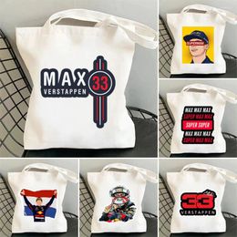 Evening Bags Max Verstappen Number 33 Racing Car Cartoon Tote For Women Gift Shopping Canvas Reusable Large Capacity Shoulder Bag