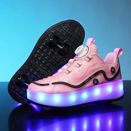 Ponerait Çift Serçe Deformasyonu Dört tekerlekler parlayan LED LED ışık patenli ayakkabı dayanıklı moda spor ayakkabı çocuklar Ayakkabı Yürüyüşü