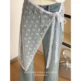 Skirts Ladies Lace See Through Wrap Korean Unique Layered Gauze Skirt With Tie Up Spicy Girl Apron Floral Thin Y2k Girls