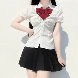 Work Dresses Sweet JK Uniform Dress Sets Japanese And Korean Style Top Short Sleeve Shirts High Waist Pleated Skirt In Matching