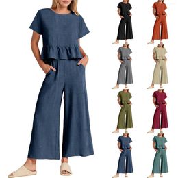 Gym Clothing 2 Piece Outfits For Women 2024 Summer Short Sleeve Crop Tops Wide Snow Bib Formal Pants Petite Pant Suits Dressy