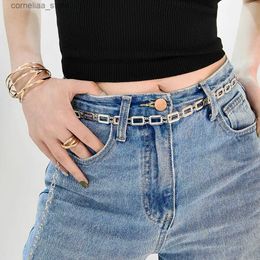 Belts Fashionable womens gold and silver body chain metal square hollow waist chain strapY240316