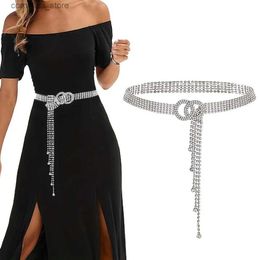 Belts Elegant Rhinestone Waist Chain for Women - Sparkling Double O-Ring Y2K Dress Girdle BeltY240316