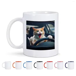 Mugs 11oz Funny Cat Ceramic Coffee Mug 3D Printing Effect Driving Milk Tea Multicolor Cup For Friends Ie Family Novetly Gift