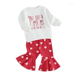 Clothing Sets Baby Girls 2-piece Outfit Long Sleeve Letters Print Hoodie With Heart Flare Pants Valentines Day Clothes