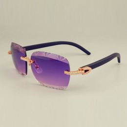 best-selling natural black wooden temple sunglasses unique design diamond sunglasses A8300765 engraved pattern lens size 56-18-135
