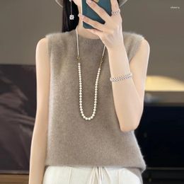 Women's Tanks First-line Ready-to-wear Sweater Round Neck Sleeveless Solid Colour Vest Loose Plus Size Knit Bottoming Shirt