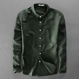 Men's Casual Shirts Italy style brand unique design army green shirt men cotton and linen shirts for men long-sled top clothing camisas chemiseC24315