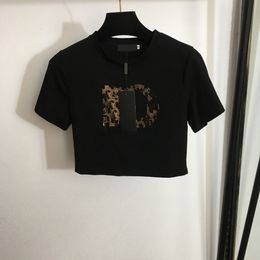 2024 Summer Casual T shirt Designer Clothes Women Leopard print Letter T Shirt Short Sleeve Chest embroidery waist short sleeve T-shirt white ladies Tops Tees SMLXL#D