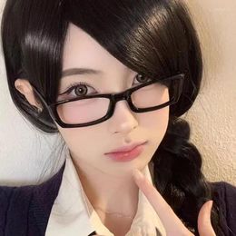 Sunglasses Frames Harajuku Square Glasses Frame Women No Makeup Fashion JJapanese Style Anti-blue Men Contrasting Cute Decorative