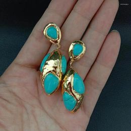 Dangle Earrings YYGEM 17x33MM Blue Turquoise Yellow Gold Plated Stud Cute For Women