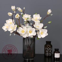 50cm Artificial Magnolia Simulation Single Branch Magnolia Lifelike Fake Flower Home Decoration Vase Floor Flower Arrangement 240306