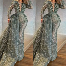 Dark Green Mermaid Prom Dresses Sexy V Neck Long Sleeveles Strapless Lace Appliques Sequins Plus Size Luxury Formal Party Gowns Floor Length Custom Made Evening Gown