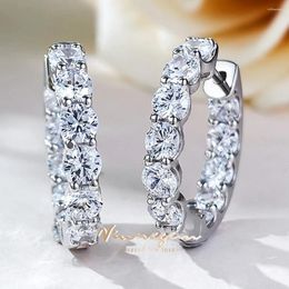 Hoop Earrings Vinregem 8 MM Round Cut Lab Sapphire Gemstone For Women 925 Sterling Silver Fine Jewellery Anniversary Gifts