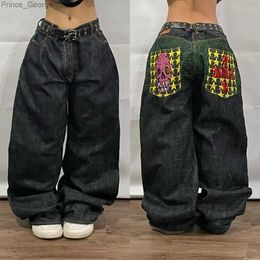 Jeans masculinos streetwear cintura alta jeans largos homens y2k estilo retro harajuku bordado hip hop calças largas gótico casual calças oversize newl2403