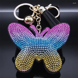 Keychains 2024 Cut Butterfly Red Color Crystal Bag Charm Women Big Accessories Silver Jewelry Porte Clef Femme KXHK6S01