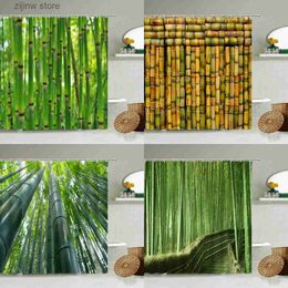 Shower Curtains Green Bamboo Forest Scenery Shower Curtain Spring Plant Natural Landscape Home Bathroom Wall Decor With Hook Waterproof Screen Y240316