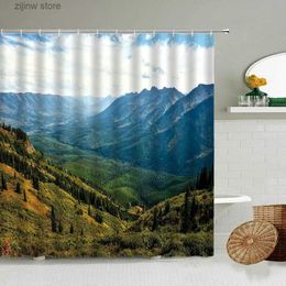 Shower Curtains Nature Scenery Shower Curtain National Park Forest Trees Green Plants Landscape Bathroom Wall Deco With Hook Waterproof Screen Y240316