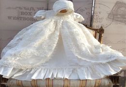 2021 Lace Christening Gown Lace Sequins Baby Infant Toddler Girls Baptism Dresses With bonnet White Ivory1136963