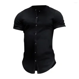 Men's Casual Shirts Cardigan Shirt Short Sleeve Breathable Stand Collar Summer Slim Fit Single-breasted In For Comfort