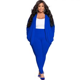 Sets 2023 Plus Size Women Pants Two Pieces Set Long Sleeves Cardigan Solid High Waist Pants Streetwear Casual Outfits Clothing