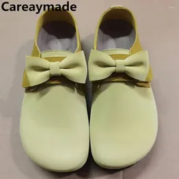 Casual Shoes Careaymade-Handmade Genuine Leather Colour Matching Single Cork Boken Bow Tie Big Toe Low Top Colours