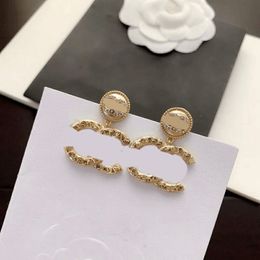 Retro Classic Style Letter Designer Stud Earrings Diamond Gold Plated Pendant Earring for Women High Quality Jewellery Accessory Gifts