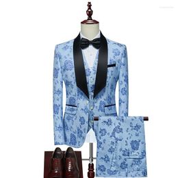 Men's Suits Floral Jacquard Premium Blazers Vest Pants 3Pcs Sets Costume Homme Stage Wedding Quality Slim Fit Oversized Casual For Men