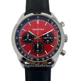 Chronograph Mens Watch Top Vintage Racing dial Quartz MIYOTA MOVEMENT Red face Black leather strap Designer 46mm Male wristwatch 52839