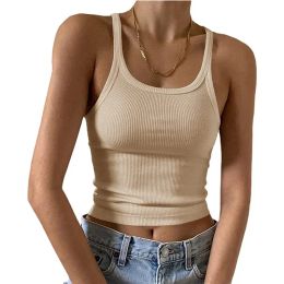 Tops 2023 Ribbed Women's Sleeveless Tank Top Form Fitting Scoop Neck Knit Basic Cami Shirts Bodycon Camis Sexy Lady Clubwear H155