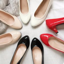 Boots Women's PU Leather Mid Heels New High Quality Shoes Classic Black White Pumps For Office Ladies White Heels Red Sexy Heels