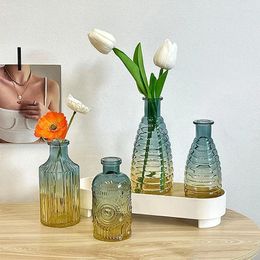 Vases Retro Glass Relief Transparent Decorative Vase Hydroponic Flower Arrangement Bottle Art Home Decoration Accessories