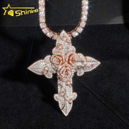 Ювелирные изделия в стиле хип-хоп Iced Out Custom Мужская подвеска в форме креста из стерлингового серебра VVS с муассанитом и бриллиантами из розового золота