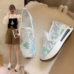 Walking Shoes Female Wedge Sequin Mesh Breathable Women White Gold Platform Sneakers Height Increasing Wedges Casual
