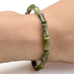 Strand Natural Green Southern Xinyi Jade Bamboo Shape For Women Healing Jewellery With Elastic Cord 5 12MM