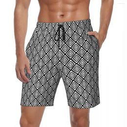 Men's Shorts Geo Print Board Summer Black And White Geomatric Y2K Fun Short Pants Men Sports Surf Comfortable Design Swim Trunks