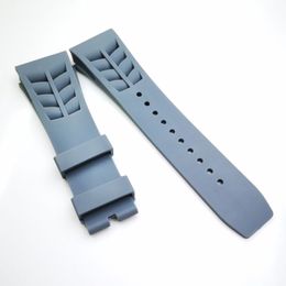 25mm 20mm Grey Watch Band Clasp Rubber Strap For RM011 RM 50-03 RM50-012273