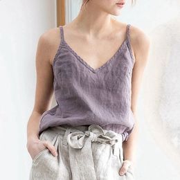 Vintage Cotton Linen Summer Tank Tops Sleeveless Harajuku Basic Female Top For Girls Camisole Women Clothing Vetement Femme 240313