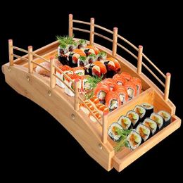 Japanese wooden wood Cuisine Sushi Bridge Boats Pine Creative Sashimi plate Platter Tableware Decoration y240304