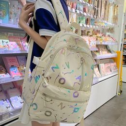 Backpack Waterproof Nylon Women Letter Printing Female Cute Portable Travel Bag Teenage Girl Preppy Schoolbag Lady Bookbag