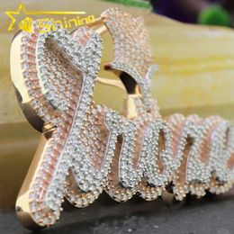 Gioielli hiphop con ciondolo con diamanti ghiacciati con lettera di fiori di rosa Moissanite Sier VVS personalizzati in 2 toni