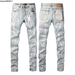 Mens Jeans Designer Purple Brand Male Light Blue High Street Denim Paint Graffiti Pattern Damaged Ripped Skinny Pants