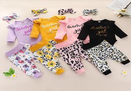 Baby Herbst Kleidung Sets Langarm Buchstaben Print Strampler Top Leopard Floral Hosen Stirnbänder 3 teile/satz Boutique Neugeborene Mädchen 5186808