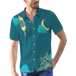 Men's Casual Shirts Ramadan Style Creative Digital Print Shirt Short Sleeve Button Down Summer Resort Vacation Male Leisurewear