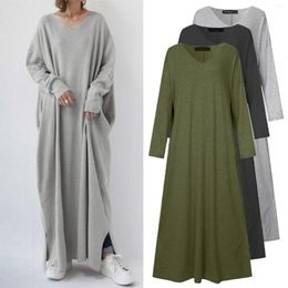 Casual Dresses Women Summer Maxi Dress Turkey Eid Solid Cotton Long Sexy A-line V Neck Moroccan Kaftan Robe Islamic Cloth 2024