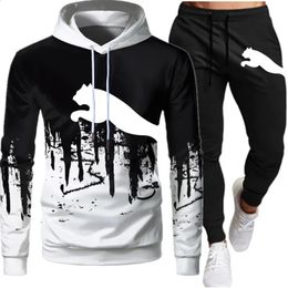 2023 Winter Fall Mens Tracksuit Sweatshirt Set Splash Ink Hoodies SweatPants 2Pcs Suit Casual Running Fitness Man Sportswear 240315