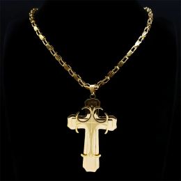 Big Cross Jesus Necklace for Man 14k Yellow Gold Christ God Chain Necklaces Christmas Gift Jewelry collar hombre